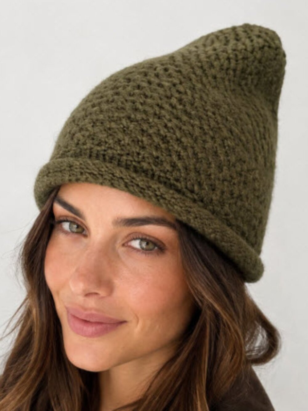 Free People Dreamland Knit Beanie Hat Olive Green Slouchy Winter OS